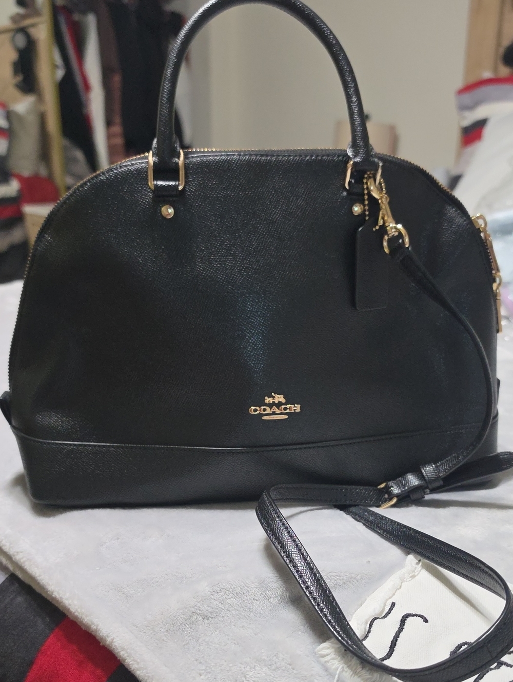 COACH Black Leather Dome Satchel with Gold Hardware